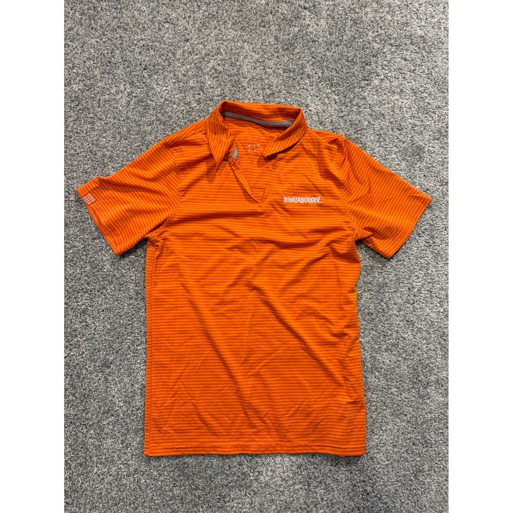 Whataburger Polo Shirt Women S Orange Striped V-Neck Performance Activewear Logo